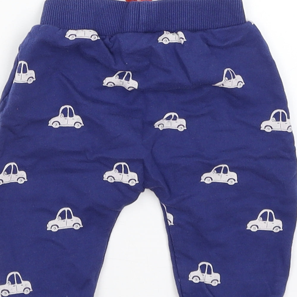 Brand and care label for Blue Zoo Baby Blue Jogger Trousers, size 3-6, Months - Cars