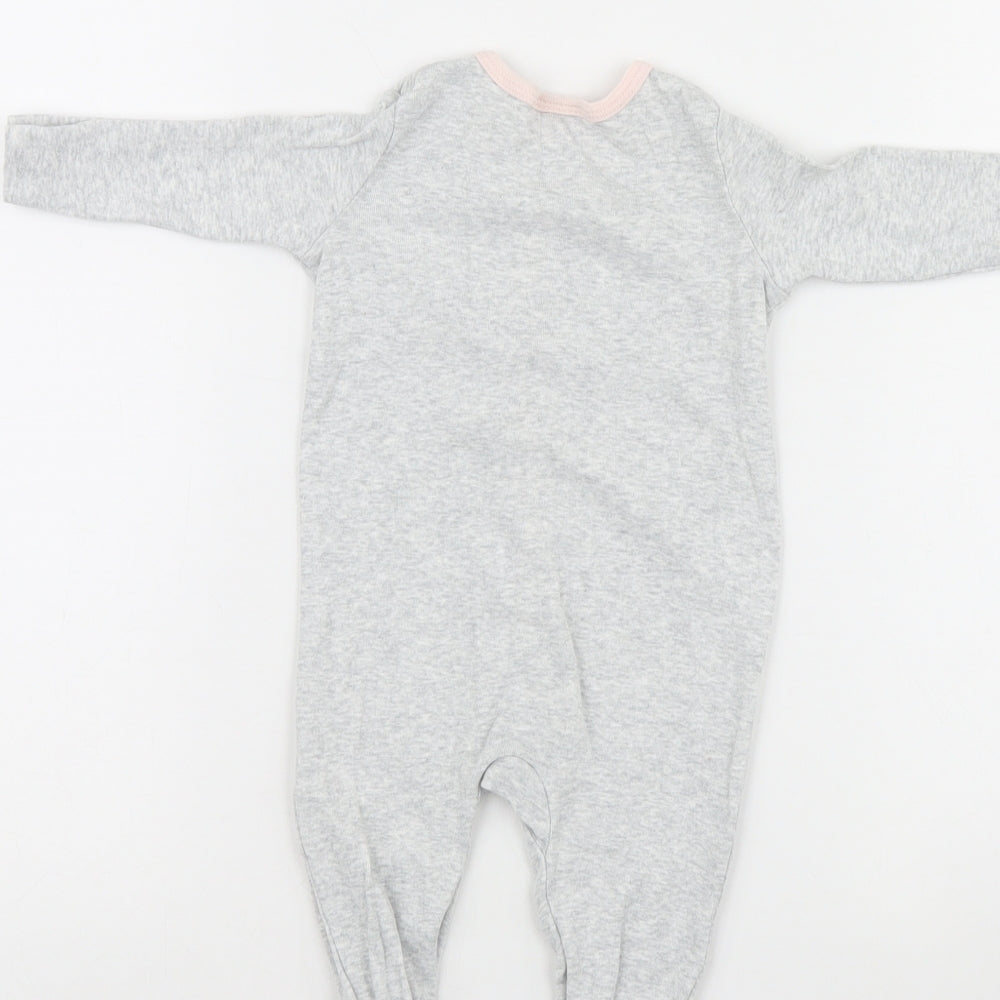 Brand and care label for Looney Toons girls’ grey babygrow one-piece, size 0-3, months