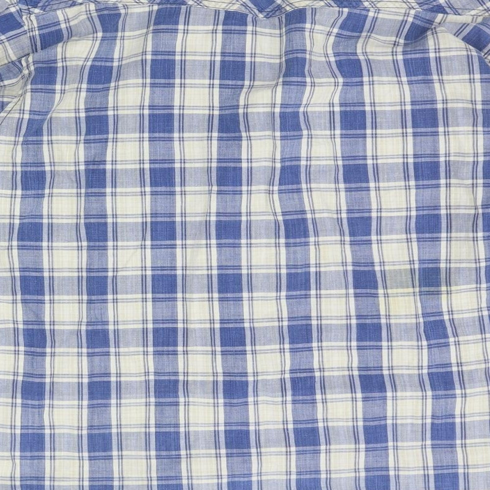 Moto Menswear Mens Blue Check Button-Up Size 14