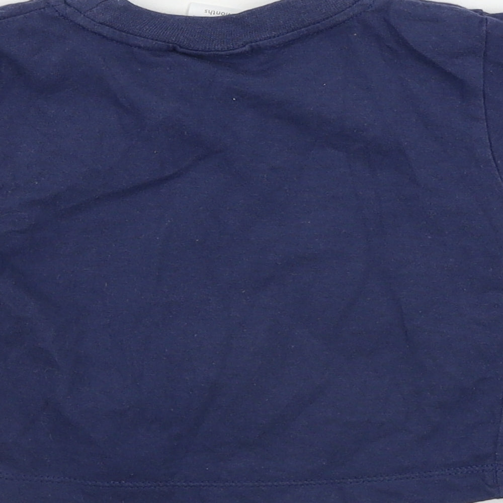 Brand and care label for Ladybird boys’ blue basic t-shirt, size 3-6, months