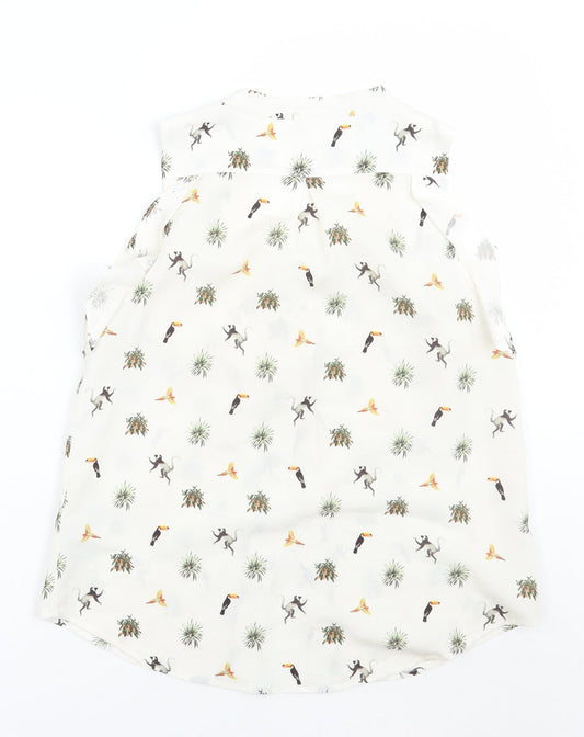 H&M< Womens Ivory Animal Print Basic Button-Up Size 6