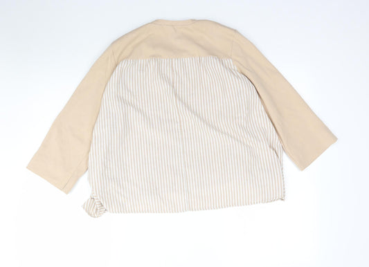 Namu Womens Beige Striped Basic T-Shirt Size M