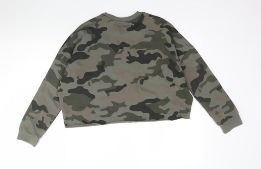 Primark Womens Green Camouflage Pullover Sweatshirt Size 2XS - Cropped