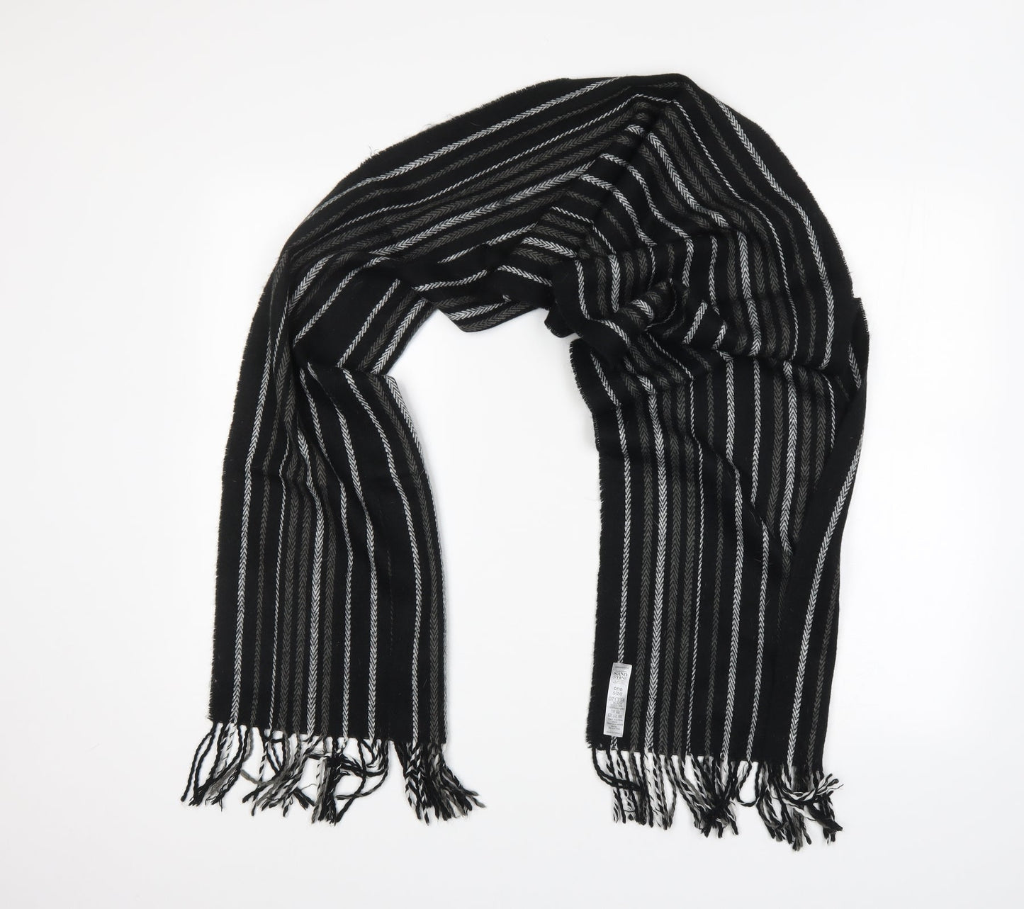 Sand Stome Mens Black Striped Scarf One Size
