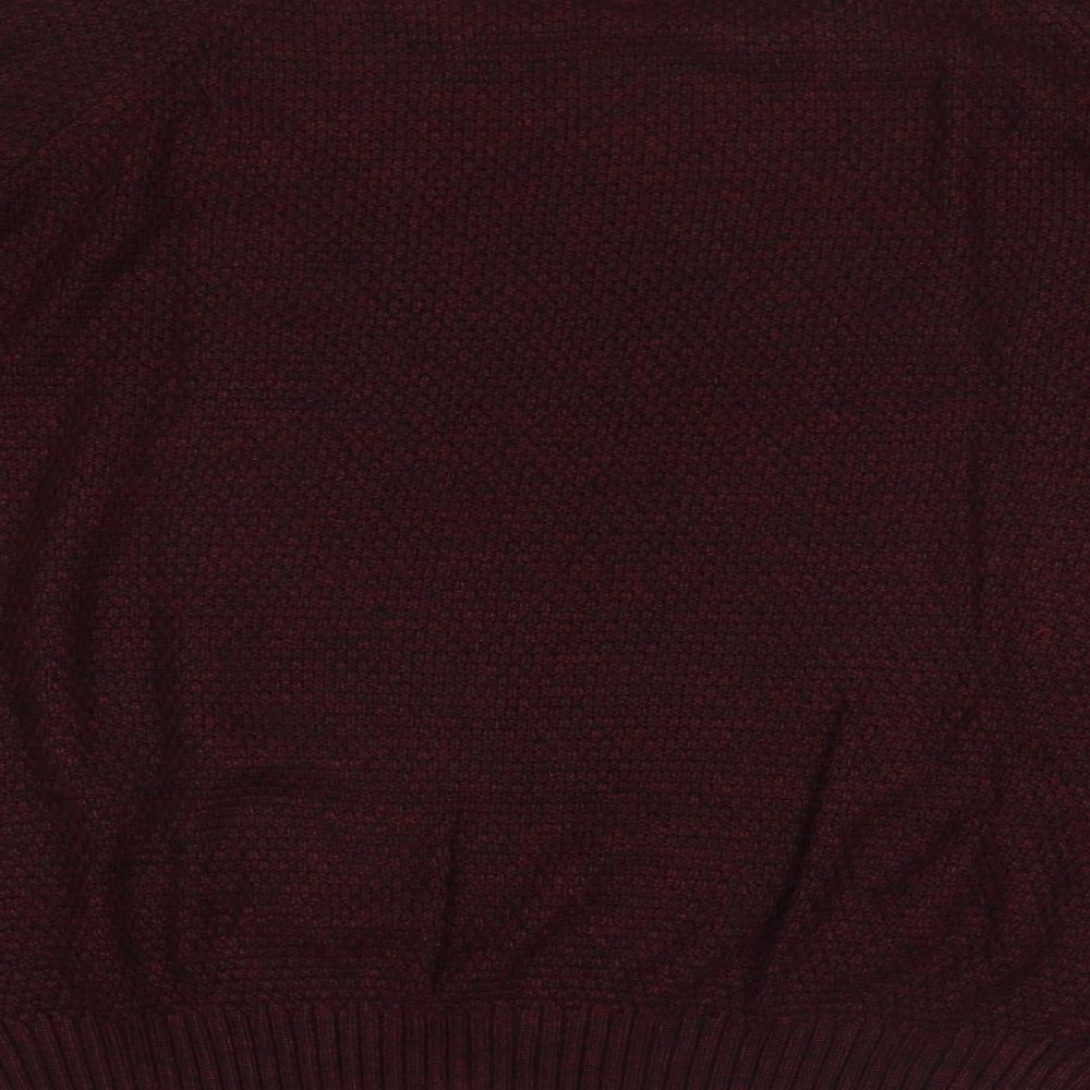 Brand and care label for Easy men’s purple jumper, size L
