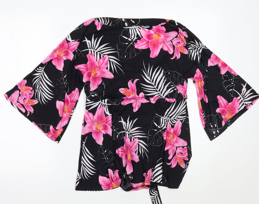 Preworn Womens Black Floral Basic Blouse Size 12