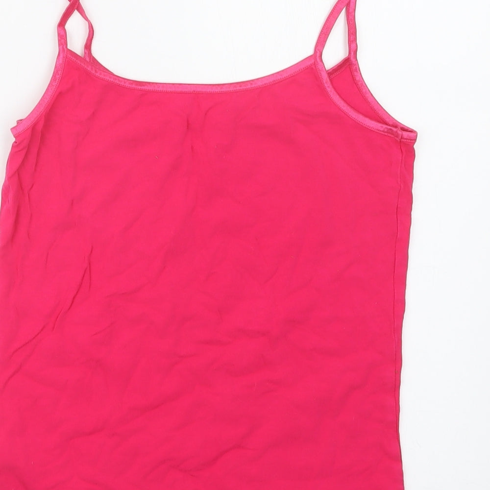 Brand and care label for ESPRIT women’s pink camisole t-shirt, size M