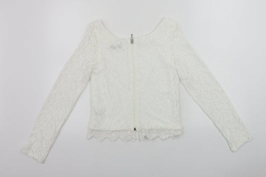 Reyon Womens White Floral Basic T-Shirt Size L
