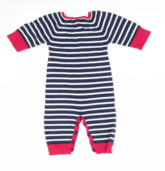 JoJo Maman Bébé Boys Blue Striped Romper One-Piece Size 0-3 Months