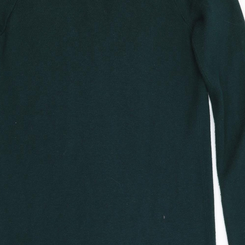Marks and Spencer Womens Green Cardigan Jumper Size S - Faux Leather Trim to neck & pockets