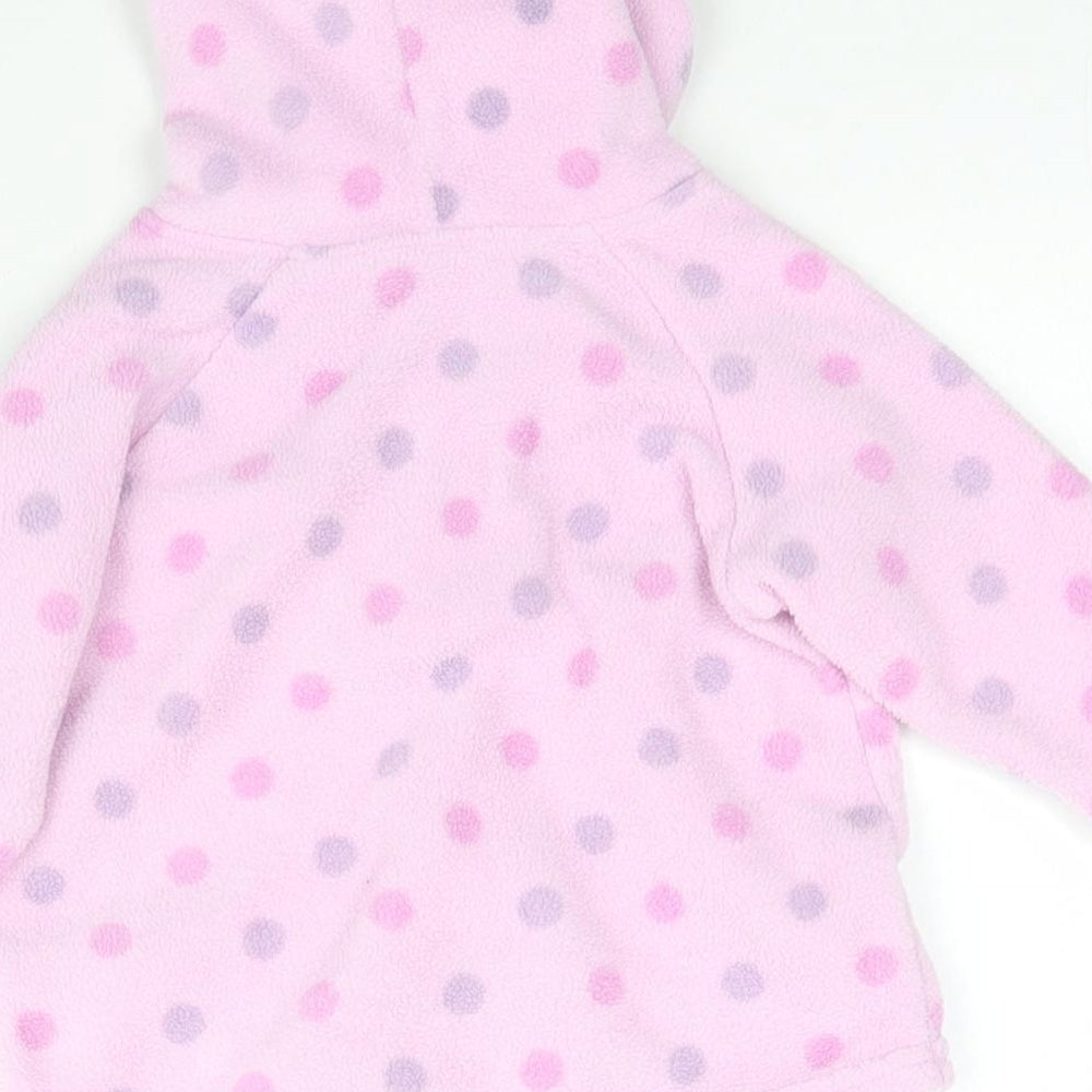 Brand and care label for Marks & Spencer girls’ pink polka dot fleece jumper, size 3-6, months - hoodie