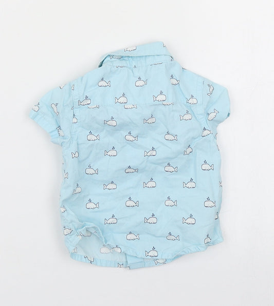 John Lewis Boys Blue Spotted Basic Button-Up Size 0-3 Months - Whale print
