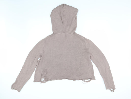 H&M Womens Brown Knit Pullover Hoodie Size M