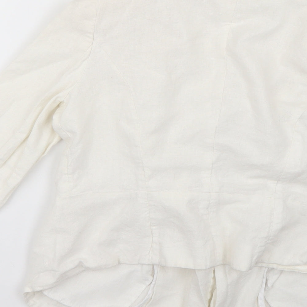 Brand and care label for Atmosphere women’s white jacket blazer, size UK 10