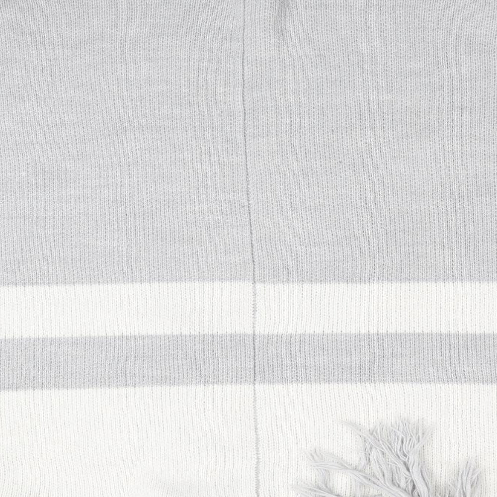 Brand and care label for Red Herring women’s grey striped overcoat poncho, size M