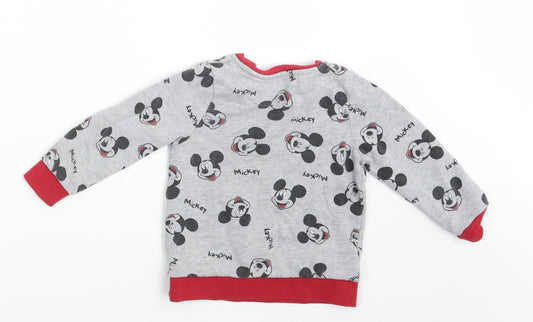 Mickey Mouse Boys Grey Animal Print Pullover Jumper Size 2-3 Years - Mickey Mouse