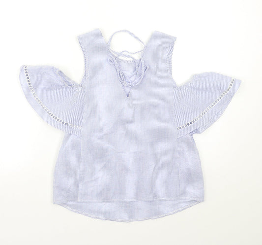 New Look Womens Blue Striped Basic Blouse Size 6