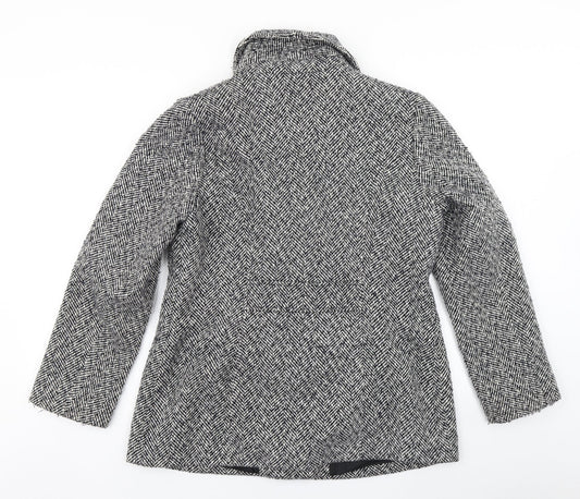 Classic Womens Grey Herringbone Overcoat Coat Size 12