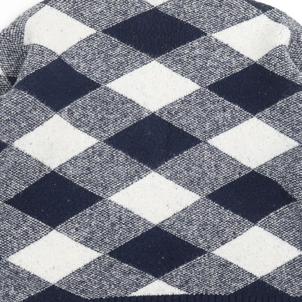 Marks and Spencer Womens Blue Argyle/Diamond Knit Pullover Jumper Size S