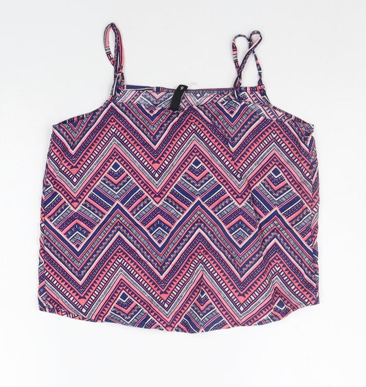 Divided Womens Blue Geometric Basic Tank Size 6