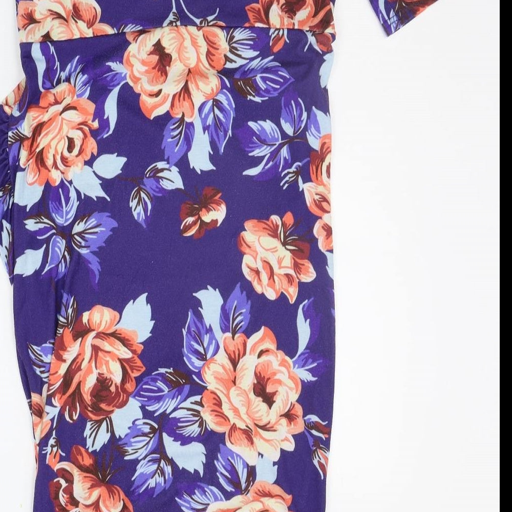 Brand and care label for ASOS women’s blue floral a-line, size UK 12