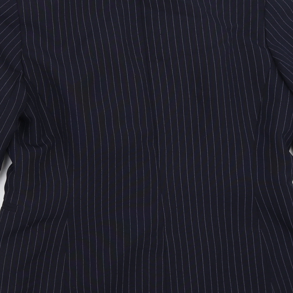 Brand and care label for Atmosphere women’s blue striped jacket blazer, size UK 10