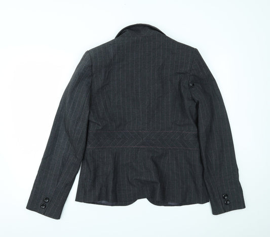 Preworn Womens Grey Striped Jacket Blazer Size 14