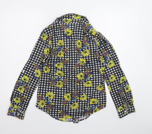 Passport Womens Black Floral Basic Button-Up Size S