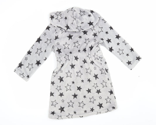 George Girls Grey Geometric Kimono Robe Size 6-7 Years - Star Print