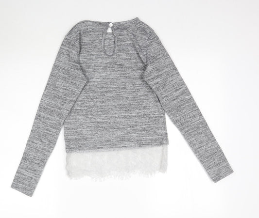 Boohoo Womens Grey Basic T-Shirt Size 8 - Lace detail