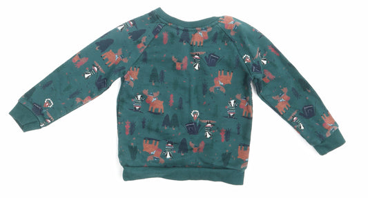 Primark Boys Green Animal Print Pullover Jumper Size 24 Months - Seasonal Christmas Festive Holiday