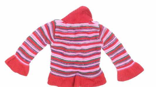 M&S Girls Multicoloured Striped Cardigan Jumper Size 9-12 Months