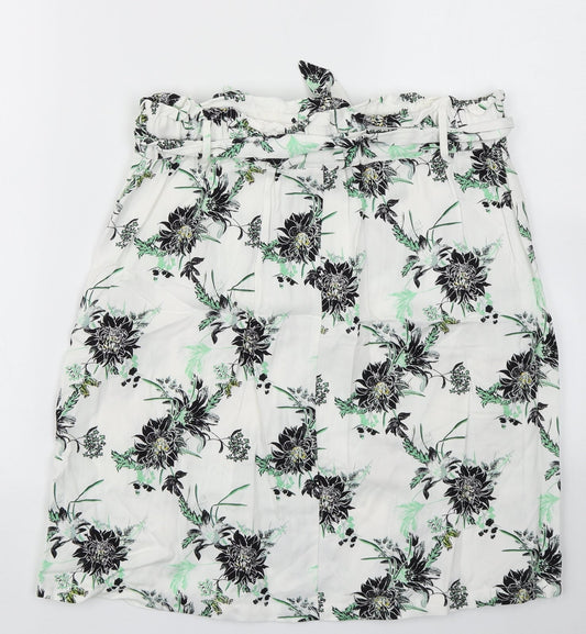 Saint Tropez Womens White Floral A-Line Skirt Size M