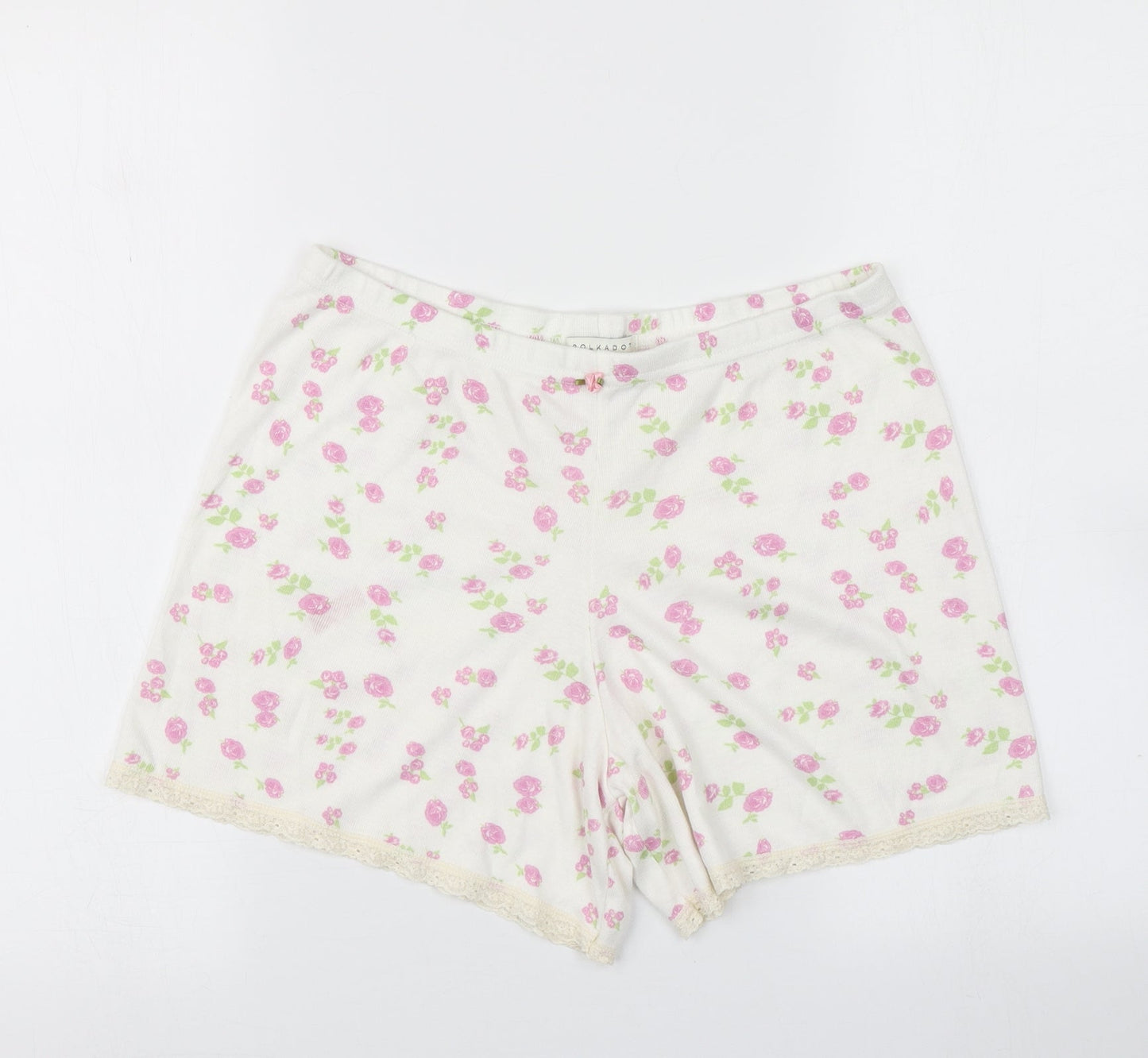 Polkadot Womens White Floral  Hot Pants Shorts Size L