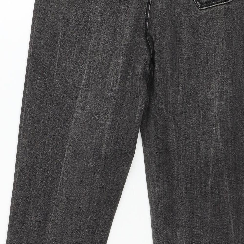 Brand and care label for Denim & Co. women’s grey denim skinny jeans, size UK 12, 27-inch leg