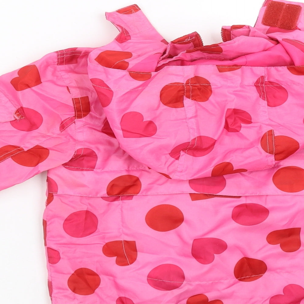 Brand and care label for Sweet Millie girls’ pink polka dot rain coat jacket, size 4, years