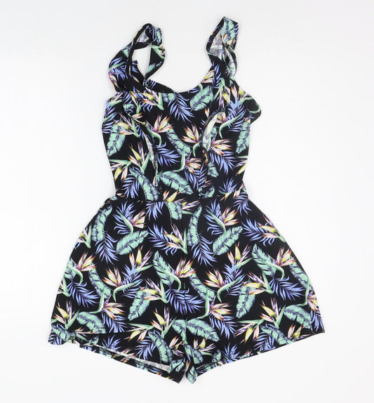 Divided Womens Black Floral Jumpsuit One-Piece Size 8