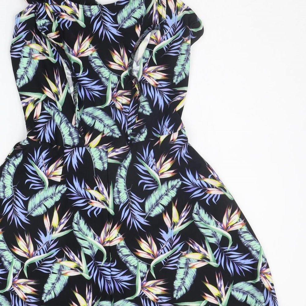 Divided Womens Black Floral Jumpsuit One-Piece Size 8