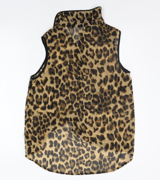 FOREVER 21 Womens Beige Animal Print Basic Button-Up Size M