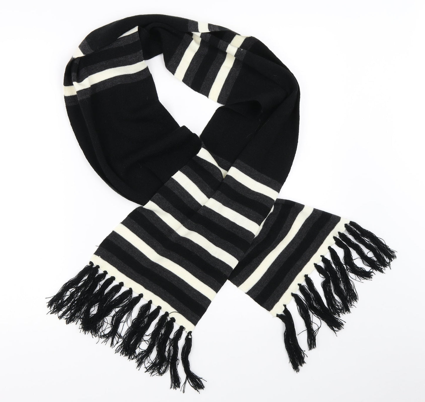 TU Mens Black Striped Scarf One Size