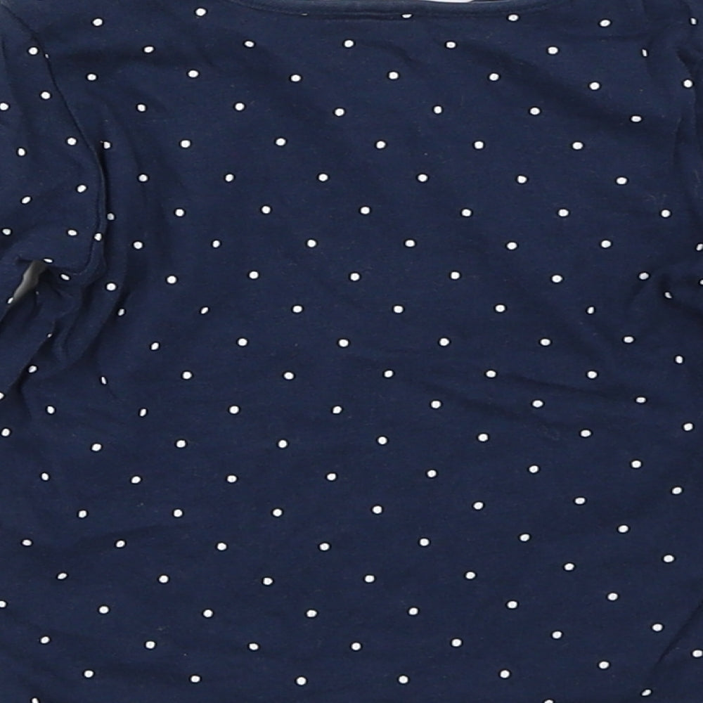 Brand and care label for H&M girls’ blue polka dot basic t-shirt, size 6-9, months