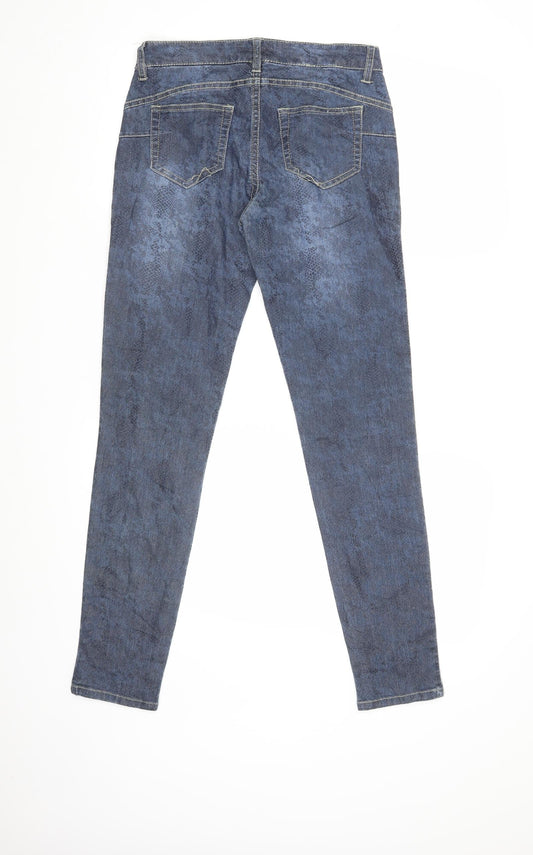 Oodji Womens Blue Animal Print Skinny Jeans Size 8 L30 in
