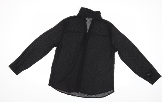 Season Womens Black Polka Dot Basic Button-Up Size M - See Through