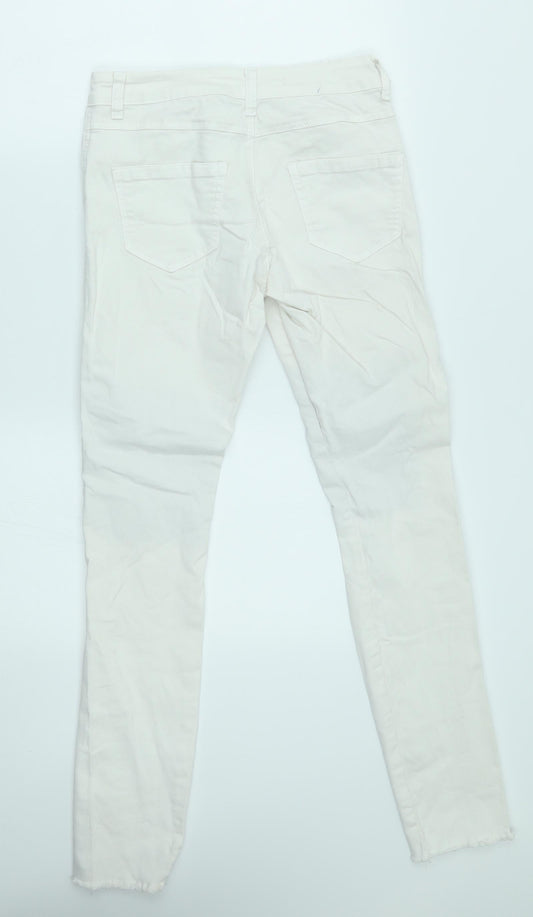 Brave Soul Womens White Skinny Jeans Size 10 L29 in - fishnet knees