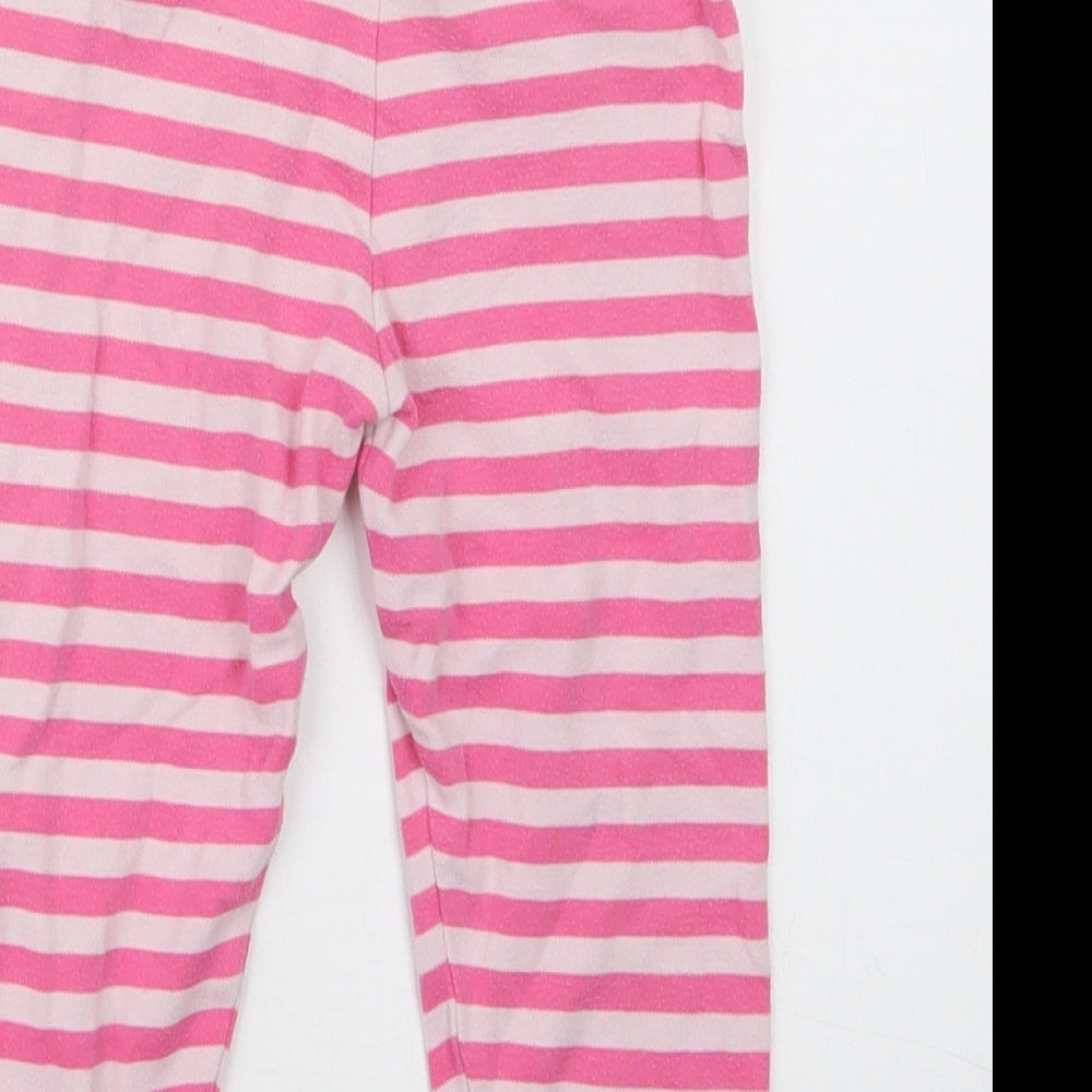 Brand and care label for Mini Club girls’ pink striped capri trousers, size 18-24, months