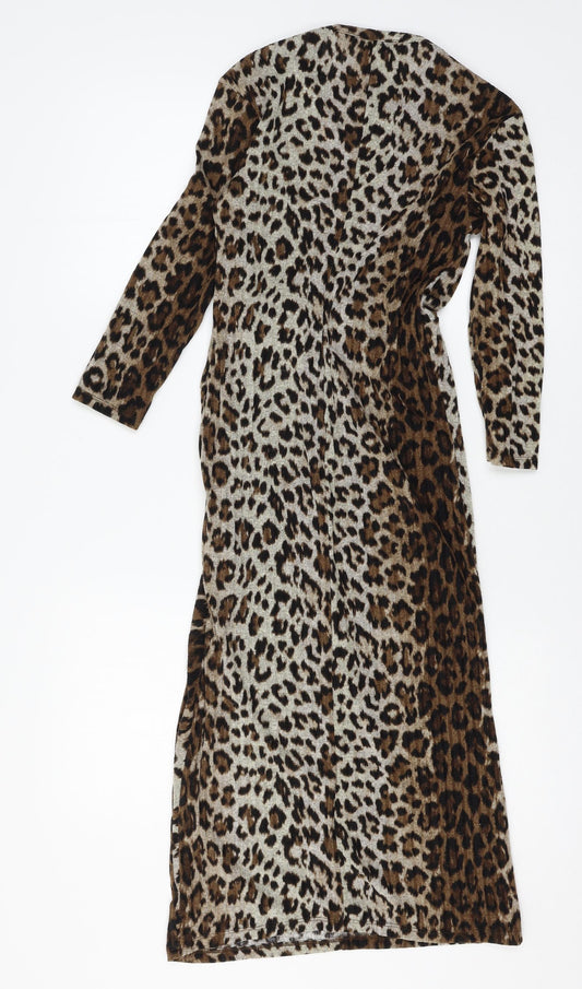 Bershka Womens Brown Animal Print Jersey Bodycon Size XS