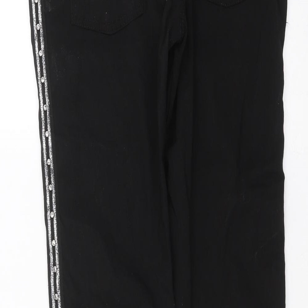Preworn Womens Black Trousers Size 32 in L29 in - beaded detail