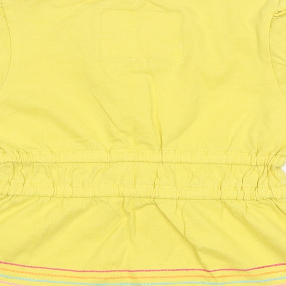 Brand and care label for Debenhams girls’ yellow basic t-shirt, size 12-18, months