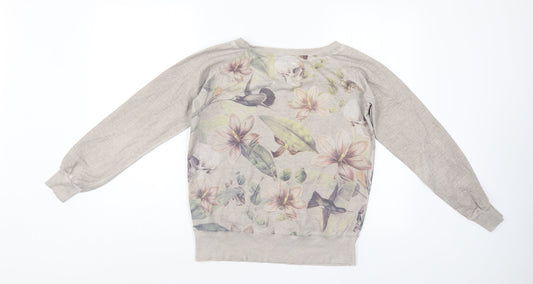 S_Ponder Womens Ivory Floral Pullover Sweatshirt Size S