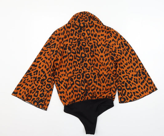 Boohoo Womens Orange Geometric Bodysuit One-Piece Size 6